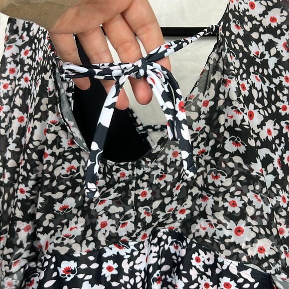 BloomChic Oversized Sleeve One Piece Dolman Mesh Sleeve Ruched Black Swimsuit - Picture 8 of 15